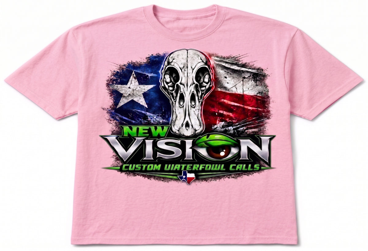 New Vision Game Calls LOGO Graphic T-Shirts "Texas Flag Duck Skull"